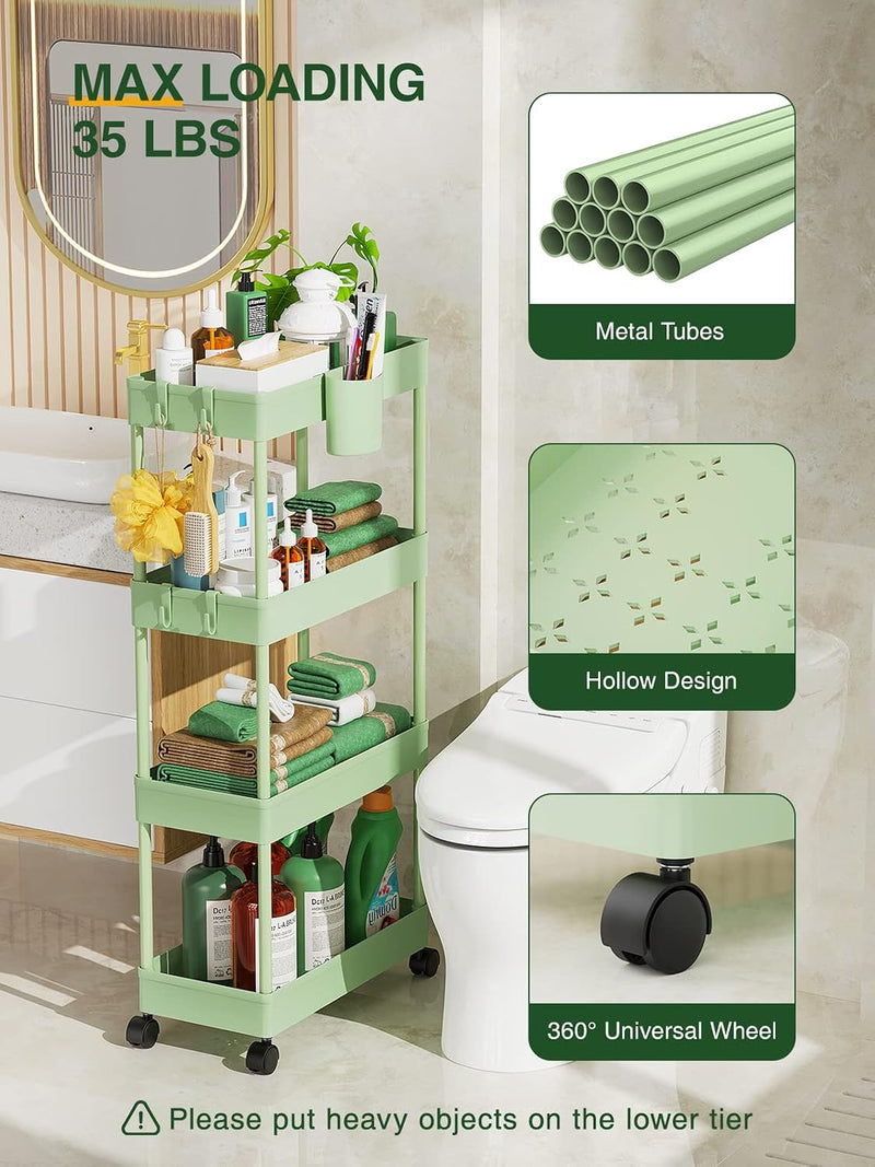 Slim 4 Tier Metal Utility Studio Cart (Green)