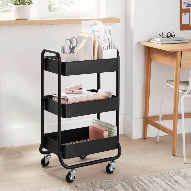 3 Tier Metal Utility Studio Cart (Black)