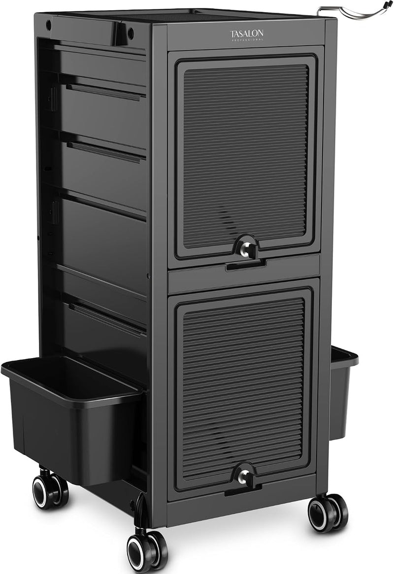 Lockable Salon Trolley Cart - Drawers & Bucket Storage