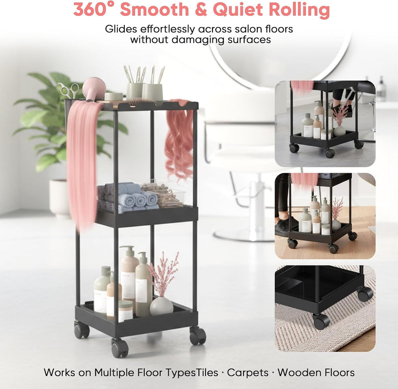 Rolling Utility Salon Cart w/ 3 Tier Storage 