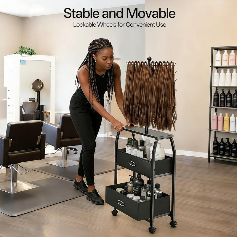 Portable Braiding Hair Rack - 168 Pegs w/ Wheels & Storage Drawers