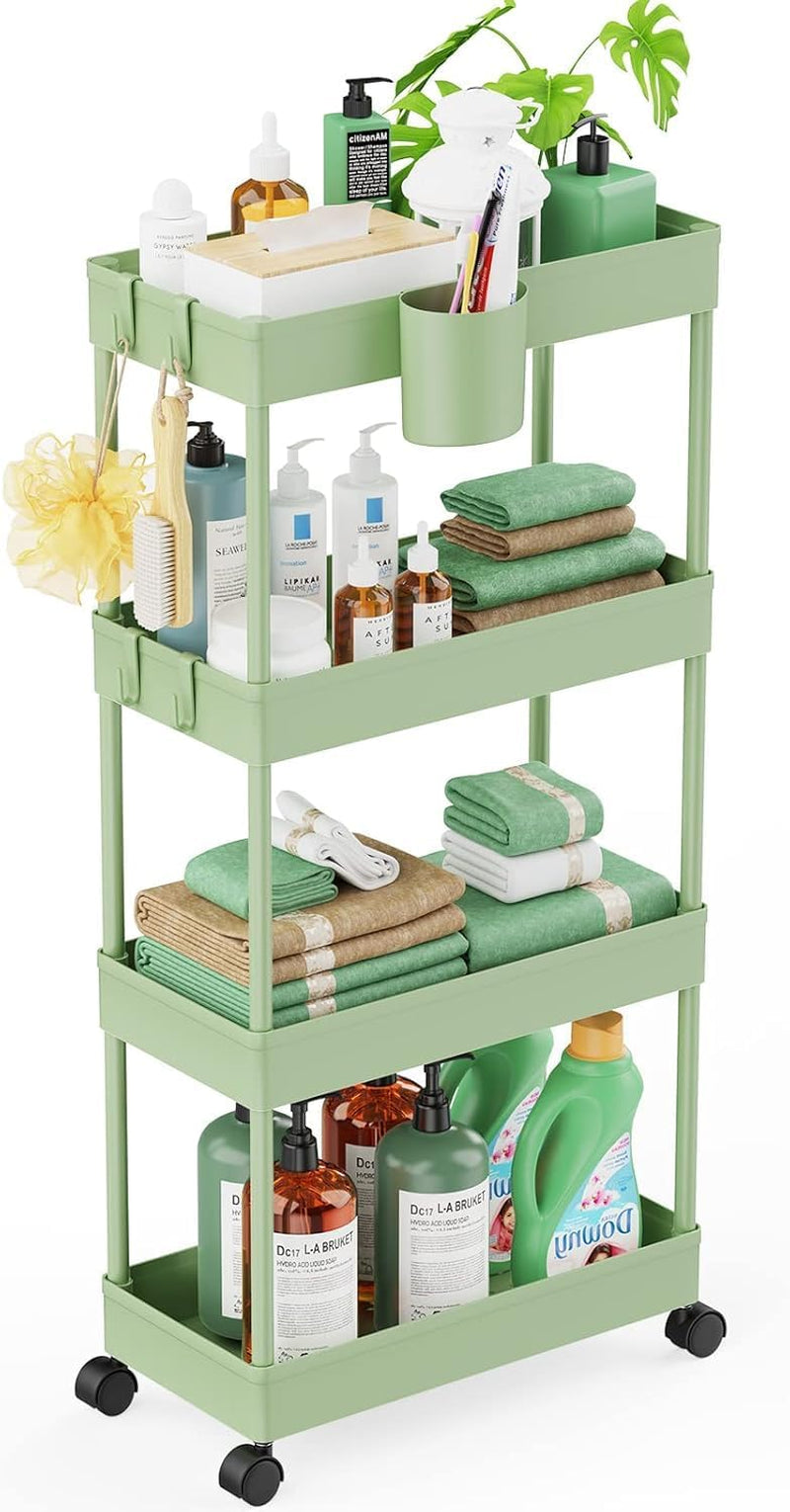Slim 4 Tier Metal Utility Studio Cart (Green)