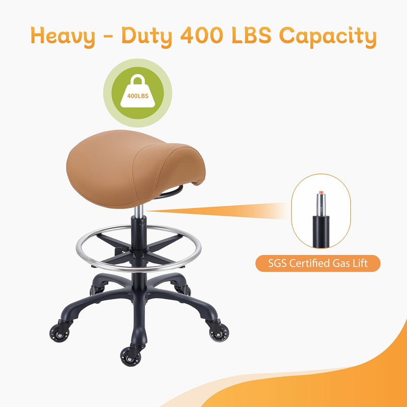 Saddle Stool w/ Footrest (Brown)