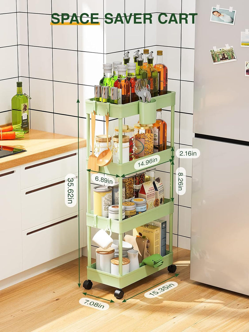 Slim 4 Tier Metal Utility Studio Cart (Green)