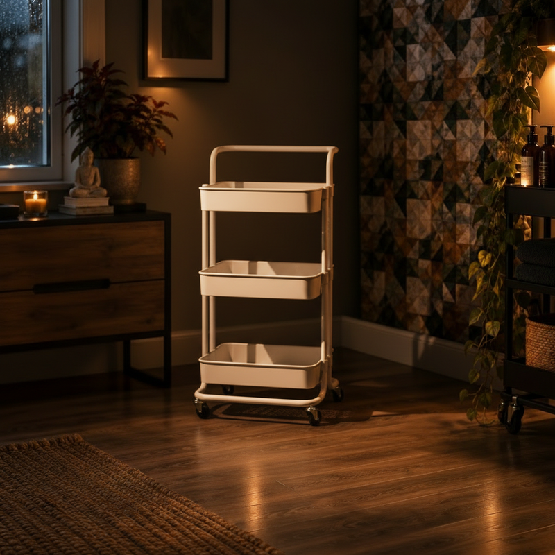 3 Tier Metal Utility Studio Cart (White)