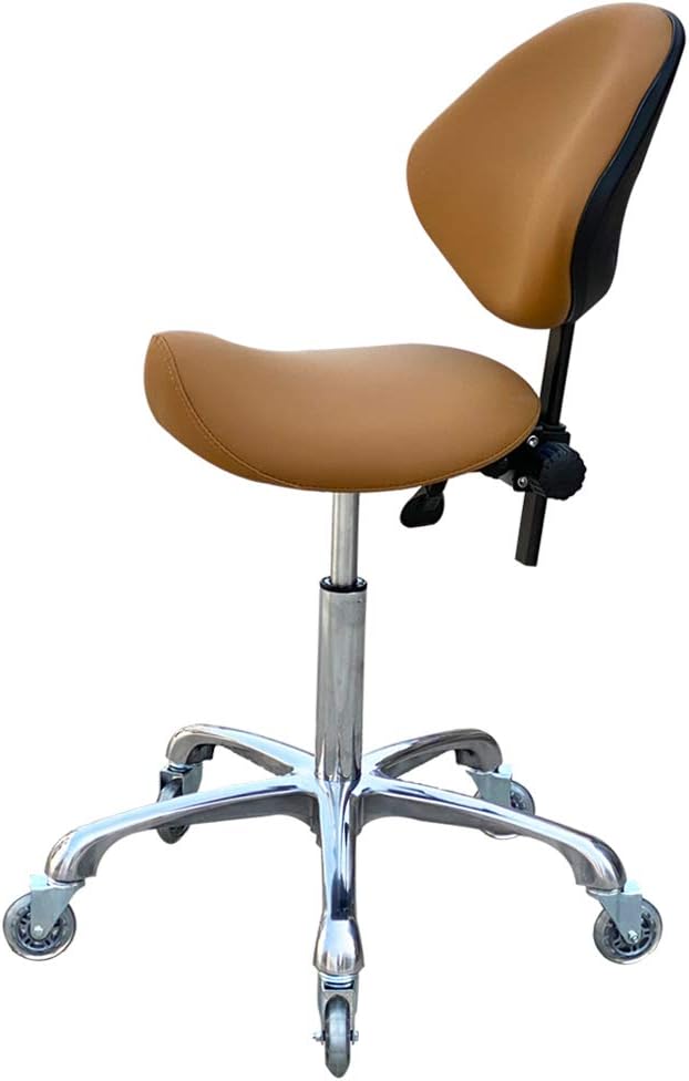 Saddle Stool Chairs - Adjustable w/ Ergonomic Back Support for Home Salon (Camel)