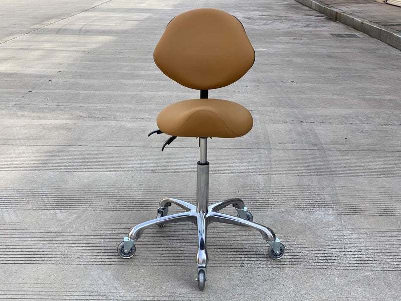 Saddle Stool Chairs - Adjustable w/ Ergonomic Back Support for Home Salon (Camel)